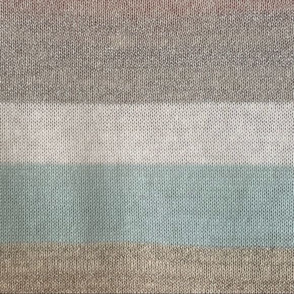 LOFT‎ Linen Blend Shimmer Striped Crewneck Sweater - Picture 7 of 8